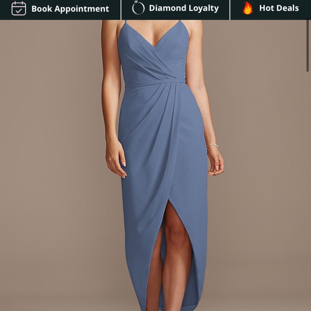 Steel Blue Tulip Hem Chiffon Midi Bridesmaid Dress